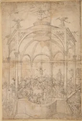 Religieuze allegorie met de zeven sacramenten en de zeven hoofdzonden