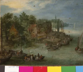 Rivierlandschap met aanlegplaats, 1603