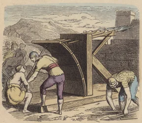 Romeinse ballista (gekleurde gravure)