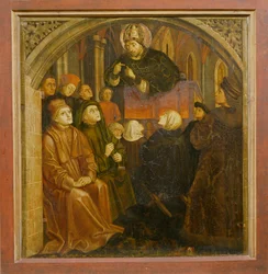 Sint Ambrosius predikend in Milaan, uit het Altaarstuk van Sint Augustinus, ca. 1480