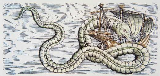 Zeeserpent valt een schip aan