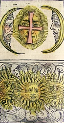 Zonnehonden en Maanshonden, gepubliceerd in de Neurenberg Kroniek, 1493