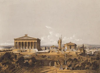 De Akropolis, Athene, ten tijde van Pericles (kleurenlitho)