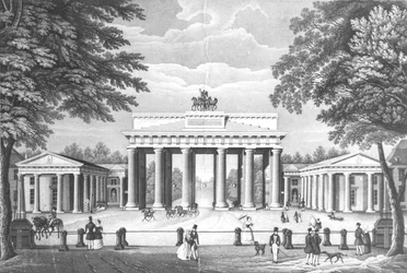De Brandenburger Tor in Berlijn, midden 19e eeuw