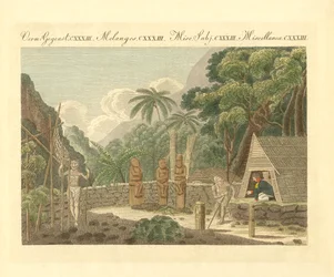 De Morai of de begraafplaats op het eiland Nukahiwah in de Zuidzee