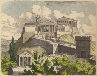 Het Parthenon op de Akropolis, Athene (gekleurde gravure)