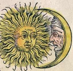 De Zon en de Maan, gepubliceerd in de Neurenberg Kroniek, 1493