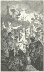 De doop van Clovis I, koning der Franken, 496 (gravure)