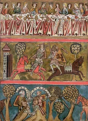 Drie scènes uit Parsifal door Wolfram von Eschenbach, facsimile van een 13e-eeuws manuscript