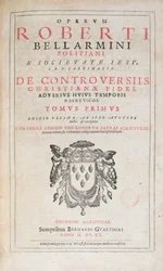 Titelpagina van De Controversiis door Robert Bellarmine, editie gepubliceerd in Keulen in 1620