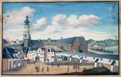 Uitzicht op Weimar met het kasteel van Wilhelmsburg
