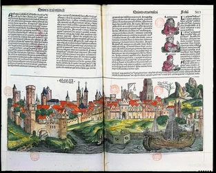 Uitzicht op de stad Keulen, uit de Kroniek van Neurenberg door Hartmann Schedel, 1493