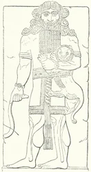 Wandreliëf van Gilgamesh uit de ruïnes van Dur-Sharrukin, hoofdstad van de Assyriërs ten tijde van koning Sargon II (gravure)