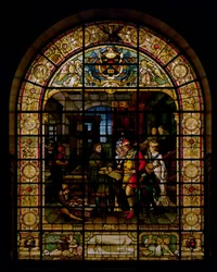 William Caxton toont zijn eerste gedrukte boek aan Edward IV en zijn vrouw, Elizabeth Woodville in 1477, door Mayer en Co., München