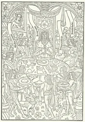 Houtsnede uit de eerste editie van Lancelot du Lac, gedrukt in Rouen door Jean le Bourgeois in 1488 (gravure)