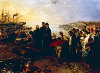 Inscheping van de duizend in Quarto, circa 1860, door Gerolamo Induno