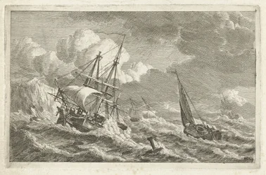 Schepen in nood bij een rotsachtige kust