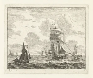 Zeilschepen op onrustig water (Zeegezichten met schepen)
