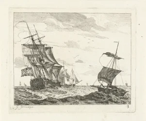 Zeilschepen op onrustige zee