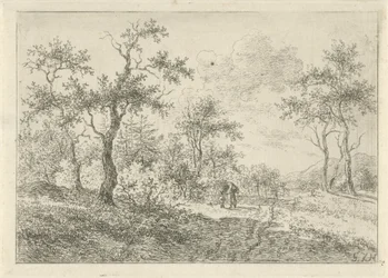 Bosrijk landschap met een vrouw en een jongen