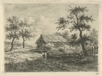 Landschap met twee figuren op weg