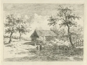 Landschap met twee figuren op weg