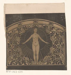 Ontwerp voor de omlijsting van een kalender voor 1901 met een vrouw en bloemen