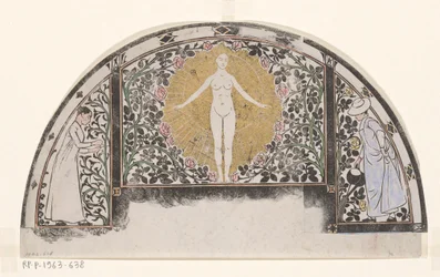 Ontwerp voor de omlijsting van een kalender voor 1901 met vrouwen en bloemen