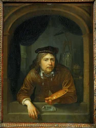 Autoportret in een raam (schilderij op eikenhout)