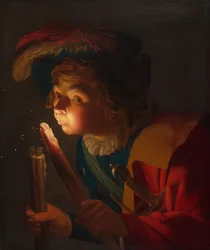 Een jongen die op een brandende tak blaast, 1621-22