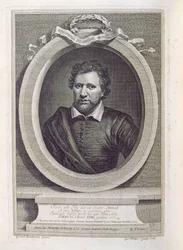 Ben Jonson (1573-1637), gegraveerd door George Vertue, 1730