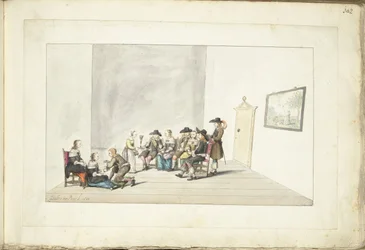 Gezelschap van tien jonge mensen in een interieur
