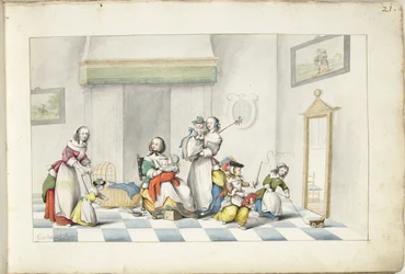 Kinderkamer met drie vrouwen en kinderen