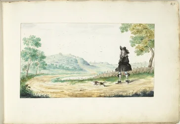 Lopende heer op een landweg