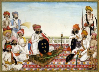 Thakur Dawlat Singh onder hovelingen