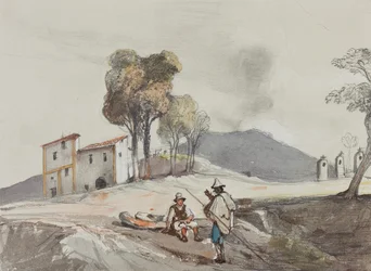Herders met Vesuvius in de verte, met toevoegingen door een Borbone-leerling