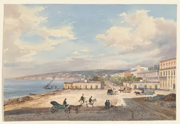 Uitzicht vanaf Posillipo, kijkend naar het noorden, een van de vier kleine afbeeldingen van Napels uit een Album Amicorum