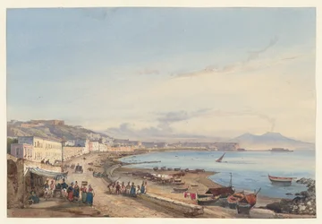 Uitzicht op Napels en de Vesuvius vanuit Posillipo, een van de vier kleine afbeeldingen van Napels uit een Album Amicorum