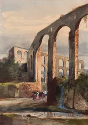Vrouwen onder het Romeinse aquaduct in Maddaloni, met toevoegingen door een Borbone-leerling, mogelijk prinses Maria Annunziata di Borbone (1843-1871)