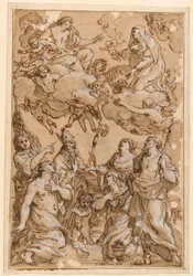Tekening, Christus en de Maagd met beschermheiligen van Pistoia, 1638
