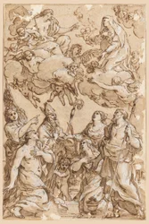 Tekening, Christus en de Maagd met beschermheiligen van Pistoia, 1638