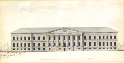 Verhoging van de gevel van de Academie van Wetenschappen in Sint-Petersburg