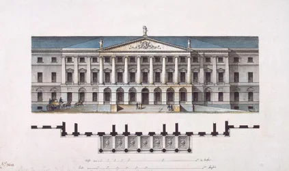 Ontwerp voor het Smolny-instituut. De hoofdgevel en de plattegrond van de begane grond, 1806-1808