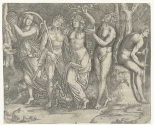 Bacchus en bacchanten en meanade met tamboerijn