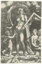 Venus met tekenhaak en Cupido en liefdespaar