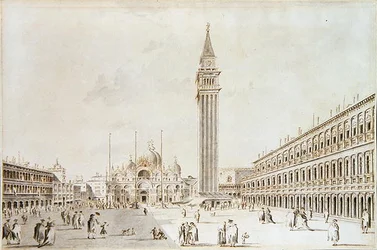 Uitzicht op het Piazza San Marco richting de Basiliek en Campanile