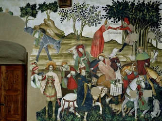 De fontein van het leven, detail dat de terugkeer naar de fontein uitbeeldt, 1418-30