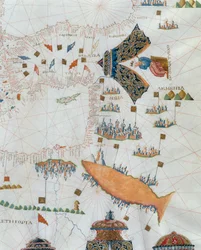 Een Nautische Kaart, detail van de Gran Turco, 1564