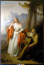 Ossian zingt voor Malvina de heldendaden van Carthoon. Schilderij door Giacomo Trecourt
