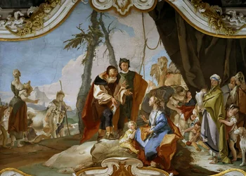 Rachel verbergt de terafim voor haar vader Laban, ca. 1728
